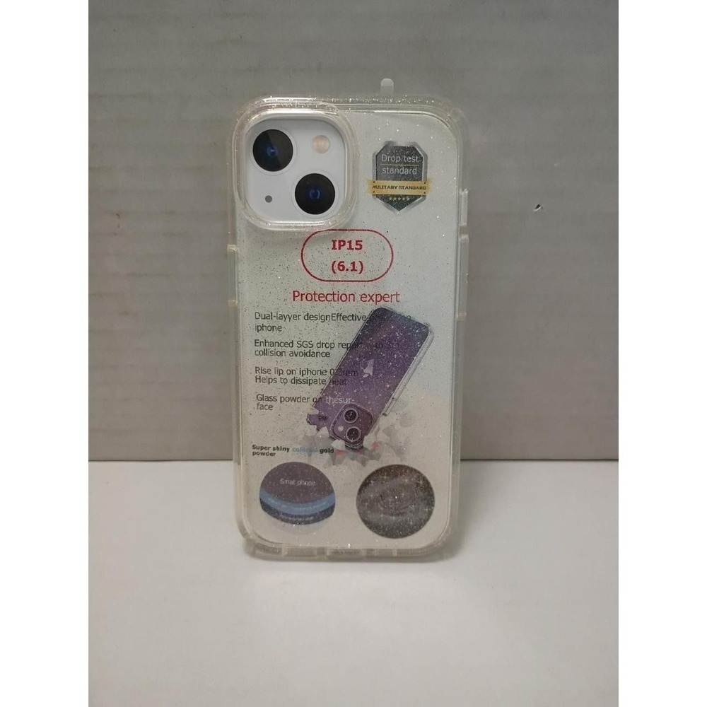 New iPhone 15 6.1 inch Shock Proof Case Clear with Glitter